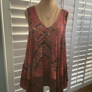 free people double V-neck tunic sz L generous fit size 10-14, 16…